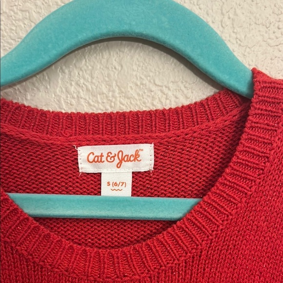 Girls Red A-Line Bishop Sleeve Crew Neck Sweater Dress - Picture 2 of 6